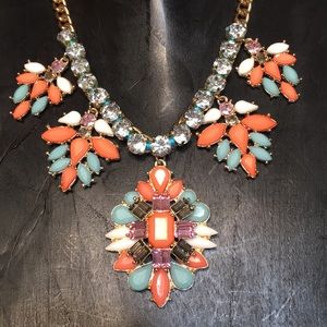 Coral statement necklace teal white CARA
